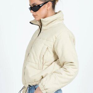 PRINCESS POLLY beige white zipper puffer coat jacket womens 0